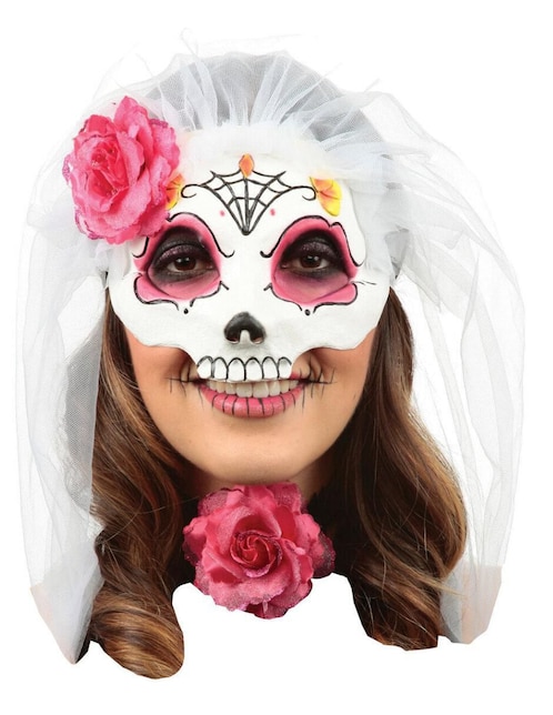 Antifaz para disfraz de Catrina con velo Day of the dead Ghoulish Productions