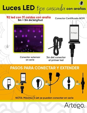 Serie funciones led de halloween Artego Cascada con araña Aracno con 90 focos