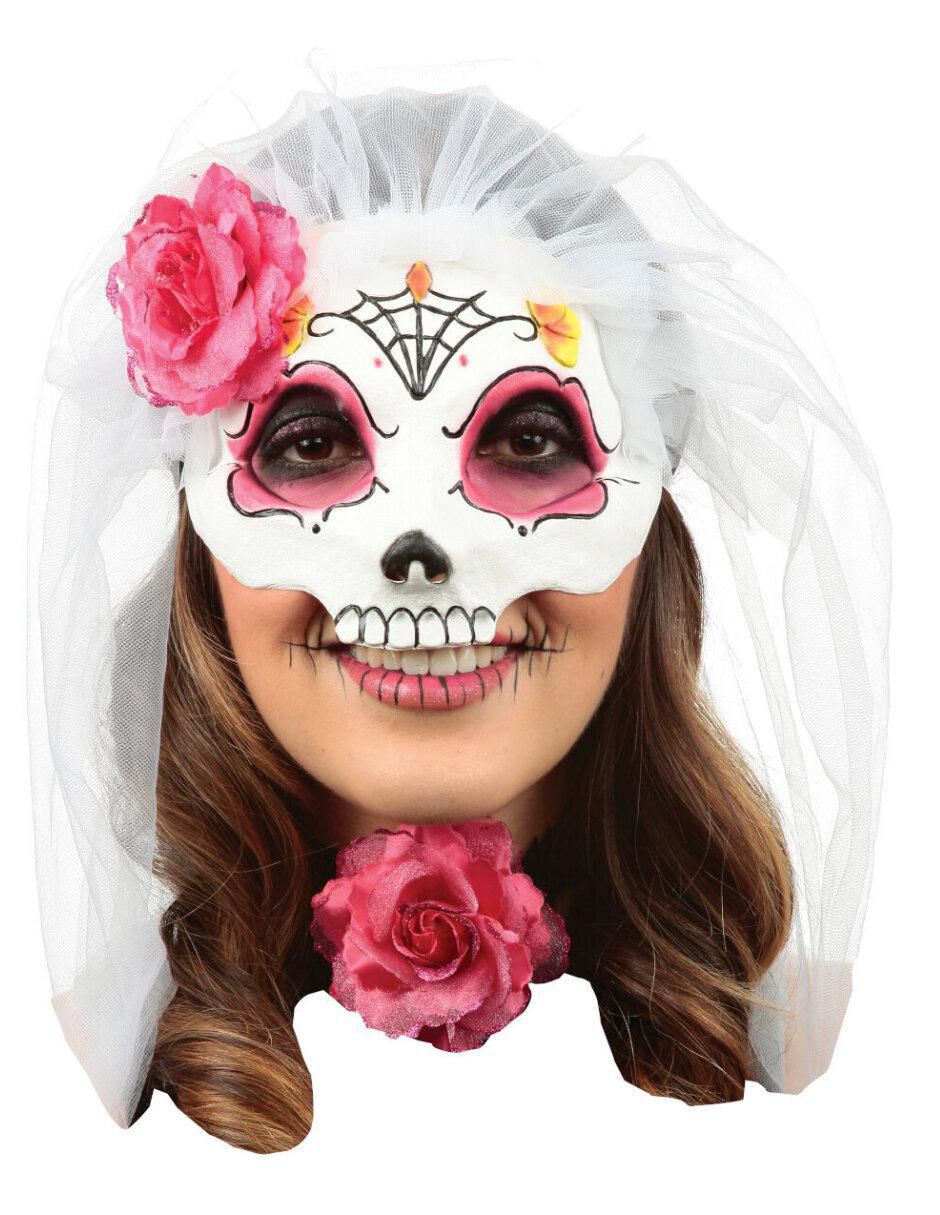 Antifaz para disfraz de Catrina con velo Day of the dead 1