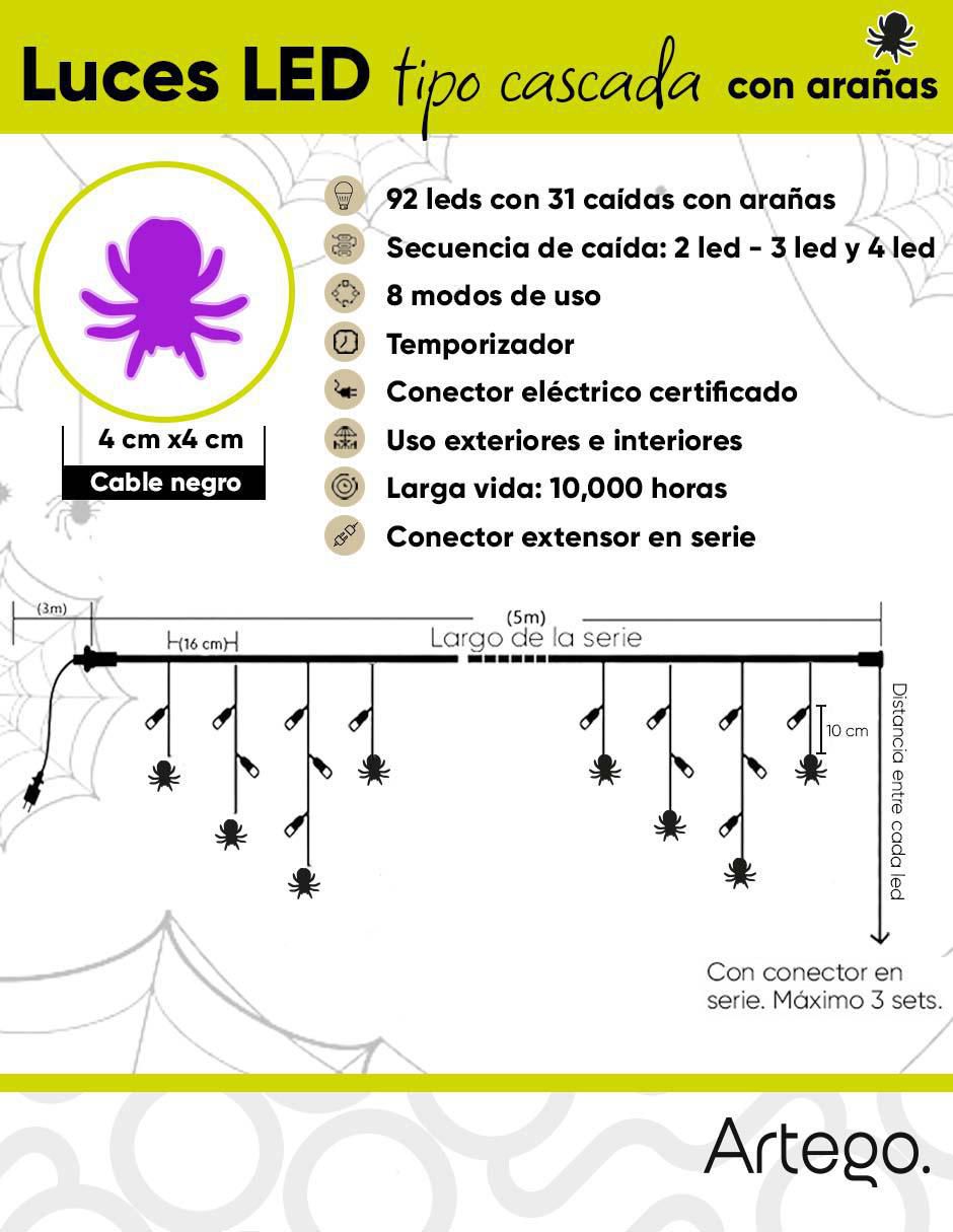 Serie funciones led de halloween Cascada con araña Aracno con 90 focos 5